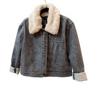 Banana Republic Jean Jacket Shacket Grey Denim Removable Shearling Collar XL